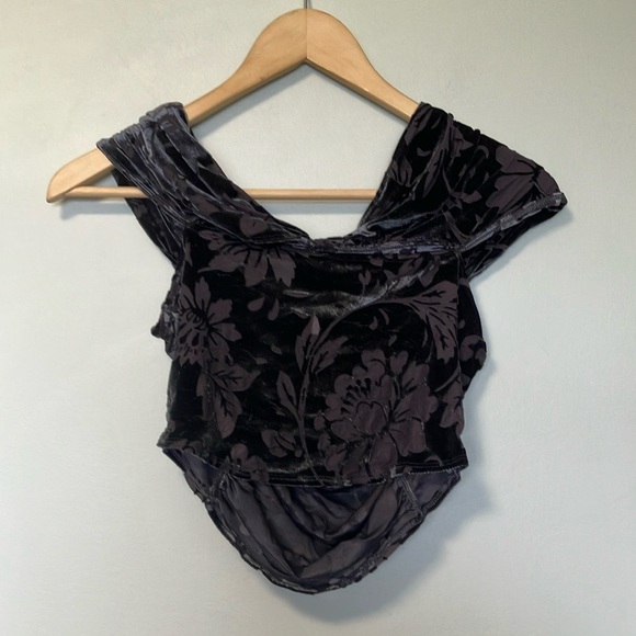 Free People Floral Velvet Women's Top - Grey - Picture 4 of 4